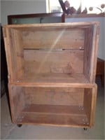 Rustic Shelf on Casters, 2 attached crates