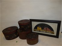 Primitive Nesting Boxes and Framed Picture