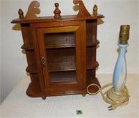 Vintage Glass Door DIsplay Shelf & Lamp
