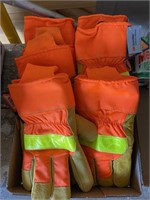 winter gloves with fluorescent orange/safety