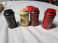 4 small metal tea tins