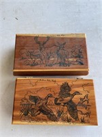 2 wood jewelry or a keepsake boxes one with deer