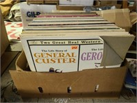 Box of assorted genre record albums