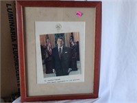 Framed President Reagan picture & note