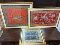 3-Vintage Framed Chinese Art Silk Tapestries