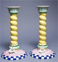 Pair of Italian Pottery Candlesticks