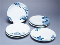 Blue and White Asian Floral Dessert Plates