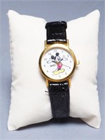 Mickey Mouse Watch with Black Leather Band