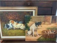 Framed and Unframed Oil on Canvas Dog Paintings