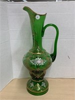 Czech Glass Large Green Enameled Store Display Jug