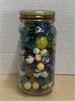 Jar Of Mostly Vintage Slag Glass Marbles