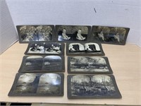 9 Antique Stereo View Real Photo Cards - Circa