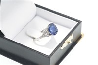 "Art Deco" Platinum  Sapphire Diamond Ring