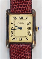 Cartier .925 Watch With Red Leather Band