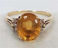12KT Yellow Gold Citrine And Diamond Ring Size 6