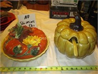 2pc Fall Ceramic Soup Tureen & Pumpkin Pie Plate