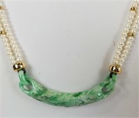 Women's 14KTYG Jade And Pearl Necklace