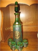 Czechoslovakian Art Glass Decanter Liquor Set
