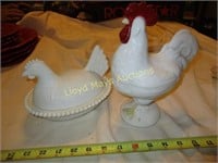 2pc Milk Glass - Nesting Chicken & Candy Dish