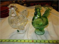 2pc - Shannon Crystal & Green Glass Chicken Dish