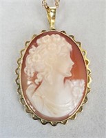 Cameo Pendant Marked 750 With 14ktgf Necklace