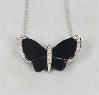 14KTWG Onyx And Diamond Butterfly Necklace