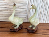 Pair of Geese Hand Carved Jade Oriental Figurines