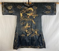 Dragon Embroidered Black Silk Robe Circa 1900