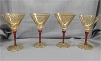 4 hand painted stemware glasses, 8" tall