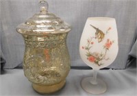 Decorative silver deposit look covered jar w/ lid-