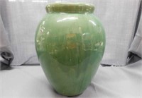 Large glazed green pottery vase, N or 1x mark,