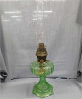 Aladdin green glass Corinthian lamp, 23" h