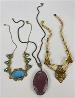 Three Czechoslovakian Crystal Art Deco Necklaces