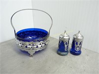Blue Cobalt Dish and Salt & Pepper Shakers