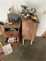 2 wood cabinets/contents