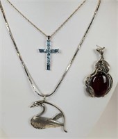 Sterling Silver Lot Of Necklaces And Pendant.