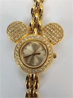 Micky Mouse Watch Gold Tone With Rhinestones