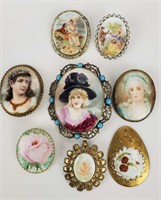 Antique Hand Painted Brooches Belt buckle