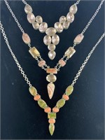 3 Silver and Natural Stone Bib Necklaces