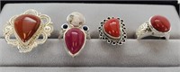 Women's Sterling Silver Fashion Rings Lot Of 4