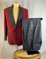 Vintage Red Corduroy Smoking Jacket, Tux Pants