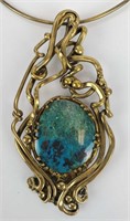 Vintage Large Brass Natural Stone Necklace