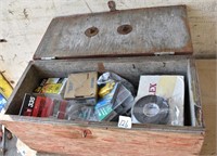 Wooden Tool Box with Electrical Repair Items,