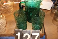 Green Pitcher and 2 Glasses