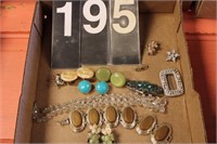 Flat of Jewelry ~ Frog Pin ~ Green Earrings