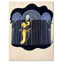 Erte (1892-1990), "Oiseaux, cage" Original Gauche