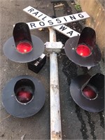 Original Railway Crossing Signal Lights (4) & Pole