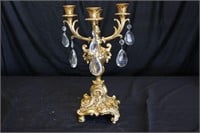 FRENCH GILT CANDLE HOLDER WITH PRISMS
