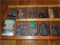Shadow box with antique items inside