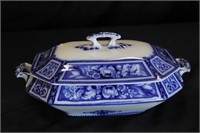 FLOW BLUE COVERED SERVING DISH F SONS